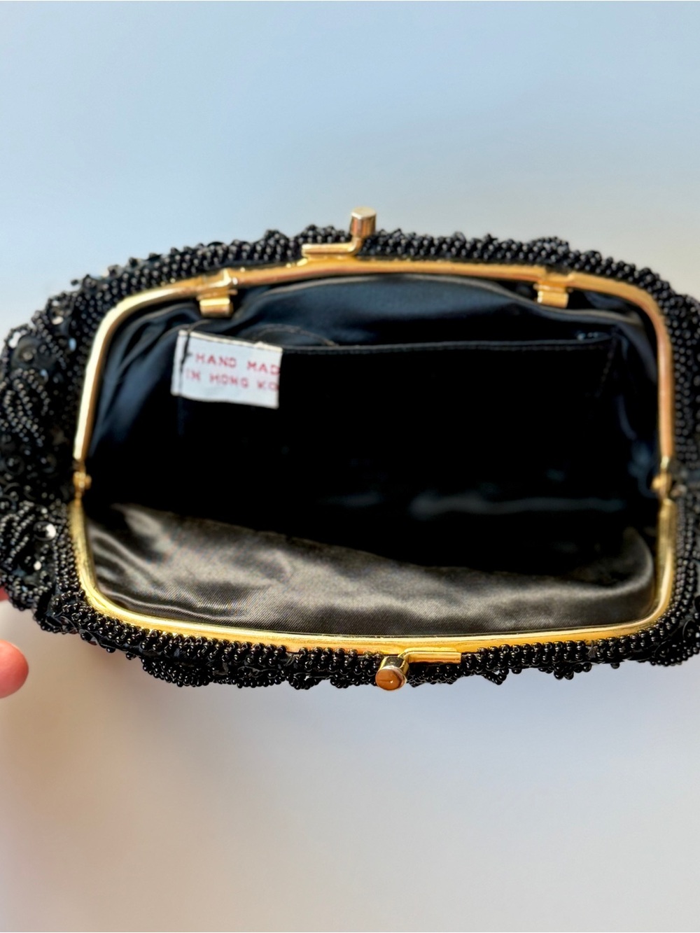 Vintage Hand Made in Hong Kong Black Beaded Sequin Evening Clutch Bag - Picture 8 of 11